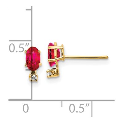 14K Yellow Gold Oval Ruby & Diamond Birthstone Stud Earrings – view 4