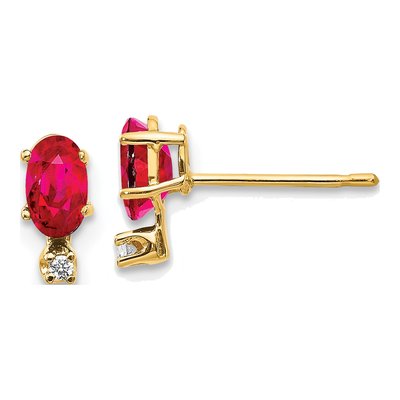 14K Yellow Gold Oval Ruby & Diamond Birthstone Stud Earrings