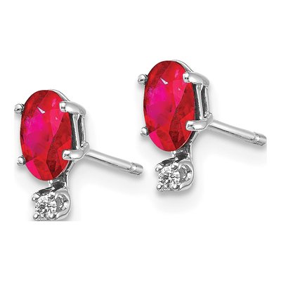14K White Gold Ruby & Diamond July Birthstone Studs – view 2