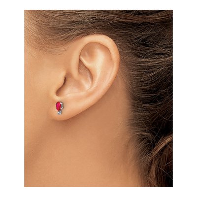 14K White Gold Ruby & Diamond July Birthstone Studs – view 3