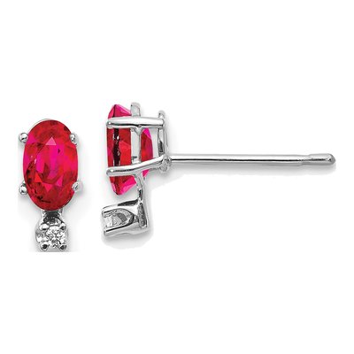 14K White Gold Ruby & Diamond July Birthstone Studs