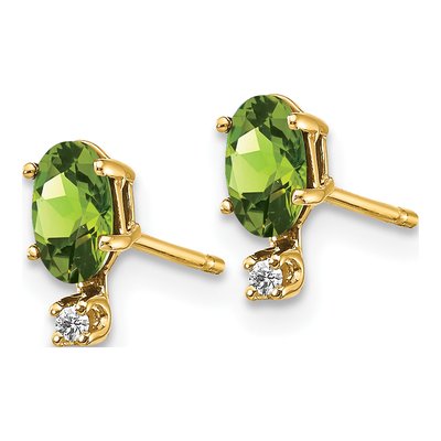 14K Yellow Gold Oval Peridot & Diamond Stud Earrings – view 3