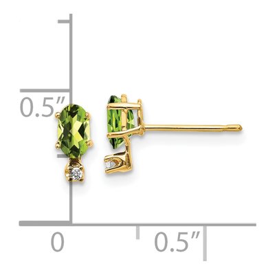 14K Yellow Gold Oval Peridot & Diamond Stud Earrings – view 5