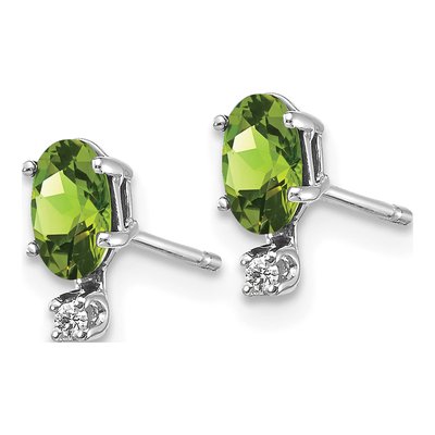 14K White Gold Oval Peridot & Diamond Birthstone Stud Earrings – view 2