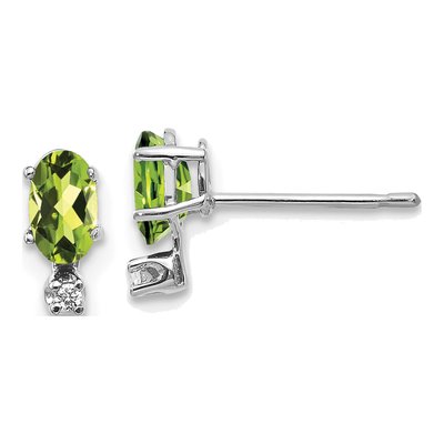14K White Gold Oval Peridot & Diamond Birthstone Stud Earrings