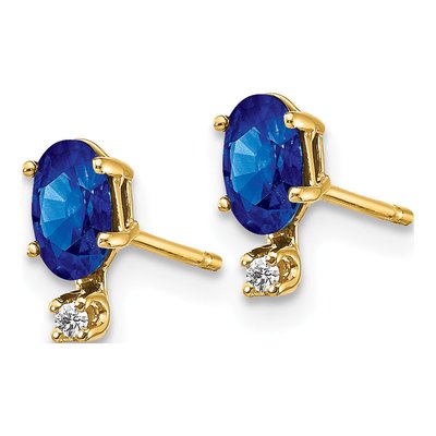 14K Yellow Gold Oval Sapphire & Diamond Birthstone Stud Earrings – view 3