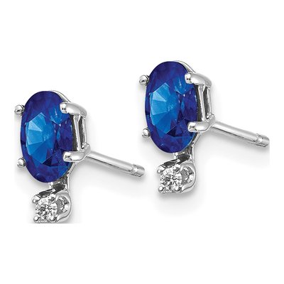 14K White Gold Oval Sapphire & Diamond Birthstone Stud Earrings – view 2