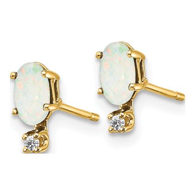 14K Yellow Gold Oval Opal & Diamond Birthstone Stud Earrings – view 2