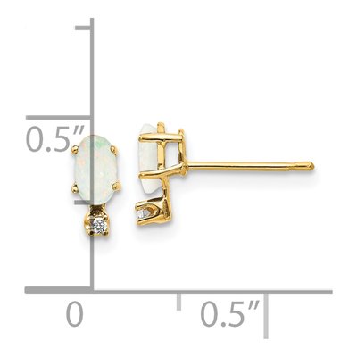 14K Yellow Gold Oval Opal & Diamond Birthstone Stud Earrings – view 4