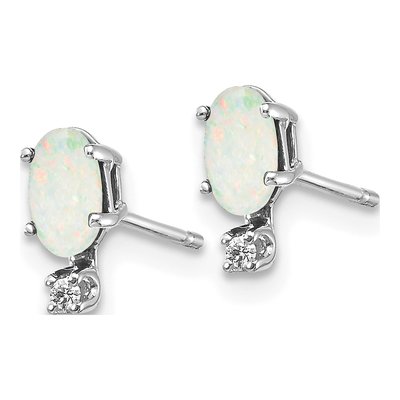14K White Gold Oval Opal & Diamond October Stud Earrings – view 2