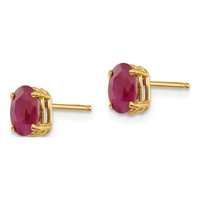 14K Yellow Gold Ruby Oval Stud Earrings – view 2