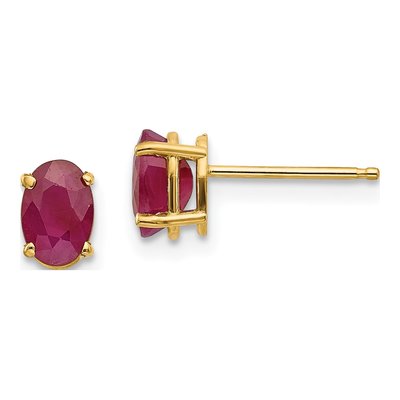 14K Yellow Gold Ruby Oval Stud Earrings