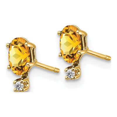 14K Yellow Gold Oval Citrine & Diamond Birthstone Stud Earrings – view 2