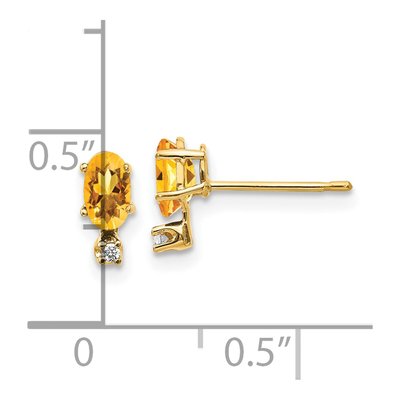 14K Yellow Gold Oval Citrine & Diamond Birthstone Stud Earrings – view 4