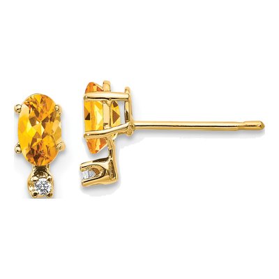 14K Yellow Gold Oval Citrine & Diamond Birthstone Stud Earrings