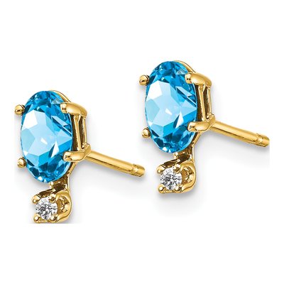 14K Yellow Gold Oval Swiss Blue Topaz & Diamond December Stud Earrings – view 2