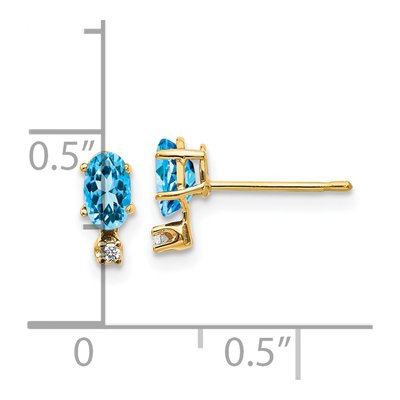 14K Yellow Gold Oval Swiss Blue Topaz & Diamond December Stud Earrings – view 4