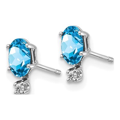 14K White Gold Oval Swiss Blue Topaz & Diamond Stud Earrings – view 2