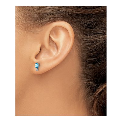14K White Gold Oval Swiss Blue Topaz & Diamond Stud Earrings – view 3