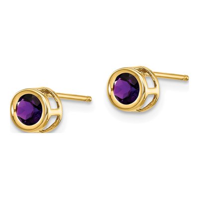 14K Yellow Gold 4mm Round Amethyst February Bezel Stud Earrings – view 2