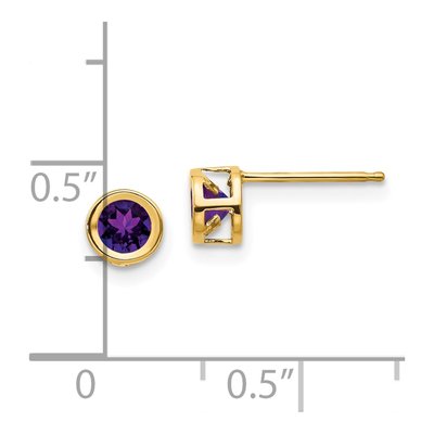 14K Yellow Gold 4mm Round Amethyst February Bezel Stud Earrings – view 4