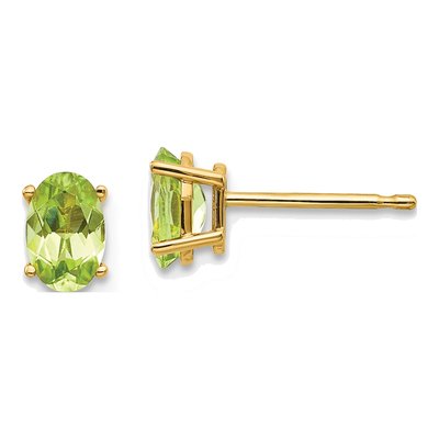 14K Yellow Gold Peridot Oval Stud Earrings