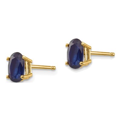 14K Yellow Gold Sapphire Oval Stud Earrings – view 2