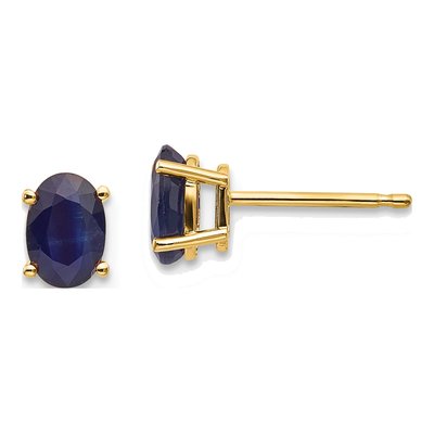 14K Yellow Gold Sapphire Oval Stud Earrings