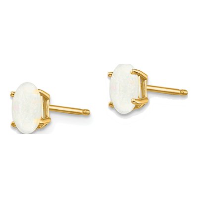 14K Yellow Gold Oval Opal October Birthstone Stud Earrings – view 3
