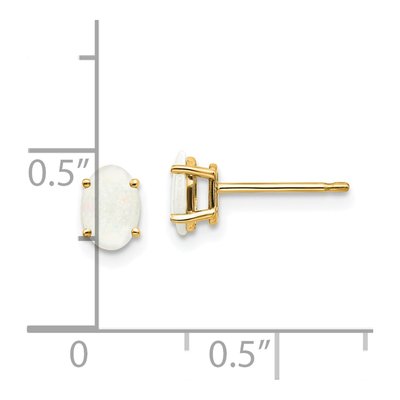 14K Yellow Gold Oval Opal October Birthstone Stud Earrings – view 5