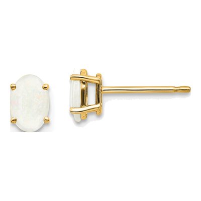 14K Yellow Gold Oval Opal October Birthstone Stud Earrings