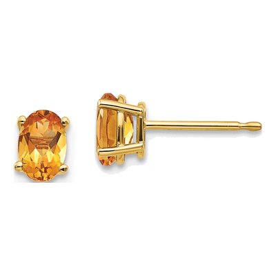 14K Yellow Gold Citrine Oval Stud Earrings