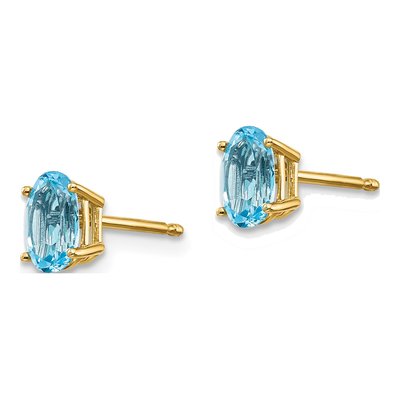 14K Yellow Gold Swiss Blue Topaz Oval Stud Earrings – view 2