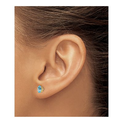14K Yellow Gold Swiss Blue Topaz Oval Stud Earrings – view 3