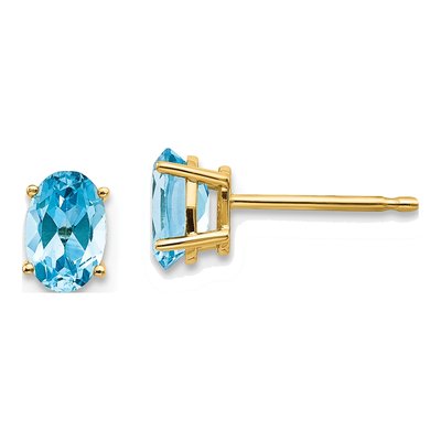 14K Yellow Gold Swiss Blue Topaz Oval Stud Earrings