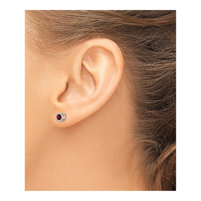 14K White Gold 4mm Round Garnet Bezel Stud Earrings – view 3
