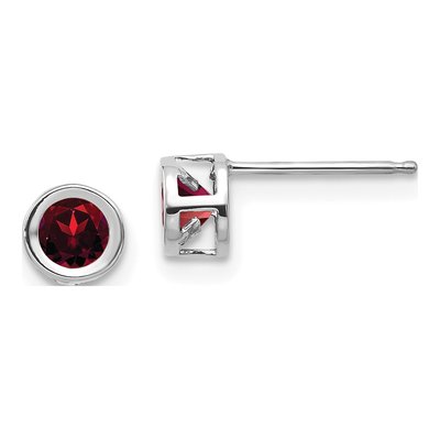 14K White Gold 4mm Round Garnet Bezel Stud Earrings