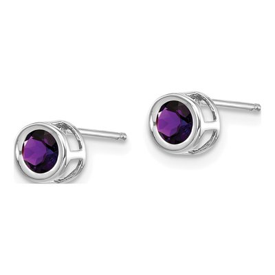 14K White Gold 4mm Round Amethyst Bezel Stud Earrings – view 2