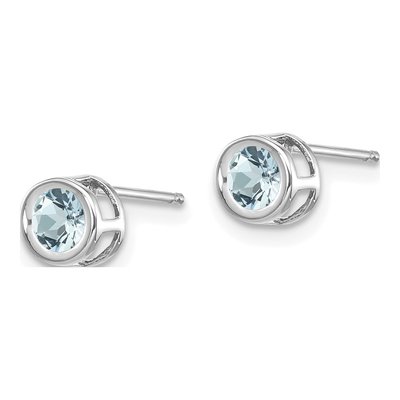 14K White Gold 4mm Round Aquamarine Bezel Stud Earrings – view 2