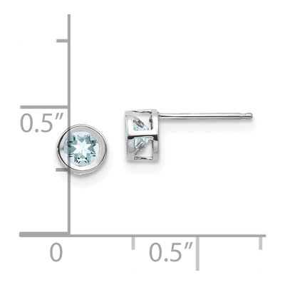 14K White Gold 4mm Round Aquamarine Bezel Stud Earrings – view 4