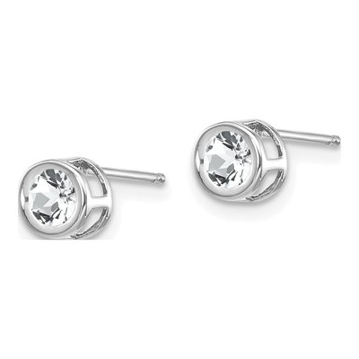 14K White Gold 4mm Round White Topaz Bezel Stud Earrings – view 2