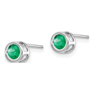 14K White Gold 4mm Round Emerald May Birthstone Stud Earrings – view 2