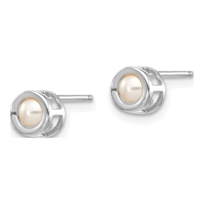 14K White Gold 3.5mm Near Round Freshwater Cultured Pearl Bezel Stud Earrings – view 2