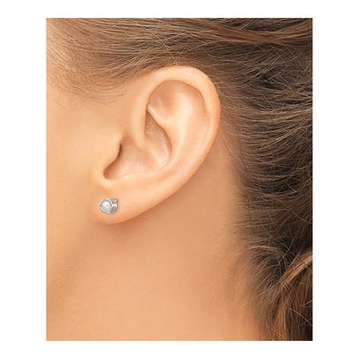 14K White Gold 3.5mm Near Round Freshwater Cultured Pearl Bezel Stud Earrings – view 3