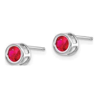 14K White Gold 4mm Round Ruby Bezel Stud Earrings – view 2