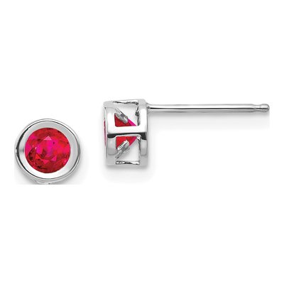 14K White Gold 4mm Round Ruby Bezel Stud Earrings