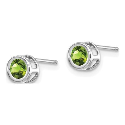 14K White Gold 4mm Round Peridot Bezel Stud Earrings – view 2
