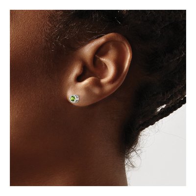14K White Gold 4mm Round Peridot Bezel Stud Earrings – view 3