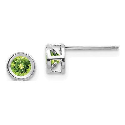 14K White Gold 4mm Round Peridot Bezel Stud Earrings