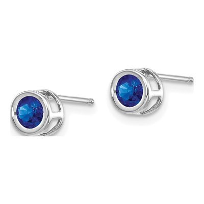 14K White Gold 4mm Round Sapphire September Bezel Stud Earrings – view 2